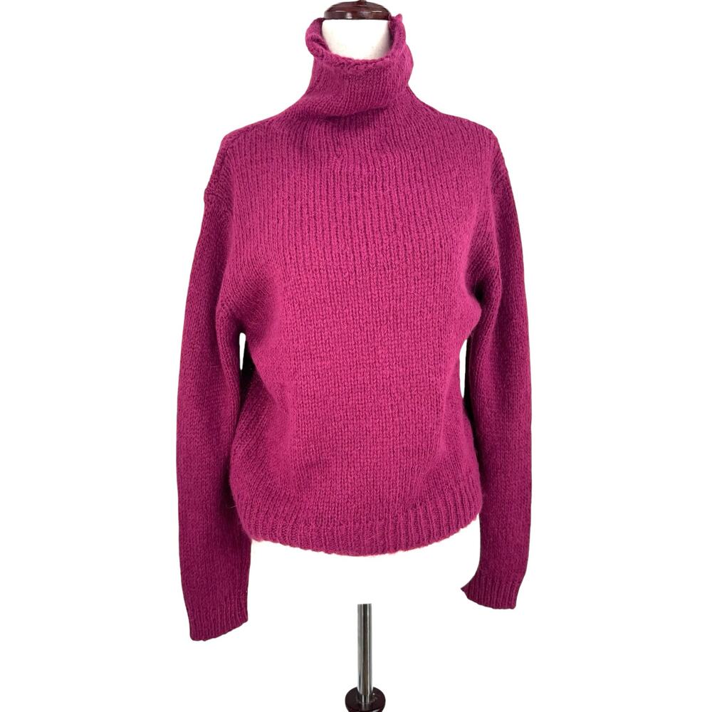NIU Sweater Womens S Pink Chunky Knit Italian Alpaca Wool‎ High Neck Warm Cozy